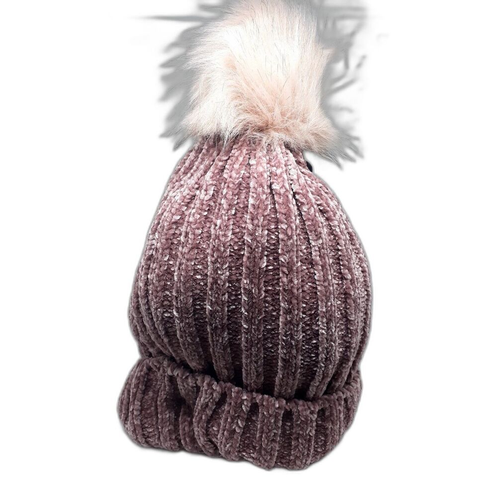 Compass Women's Pomp Beanie Pink Faux Fur One Size Brand New #3